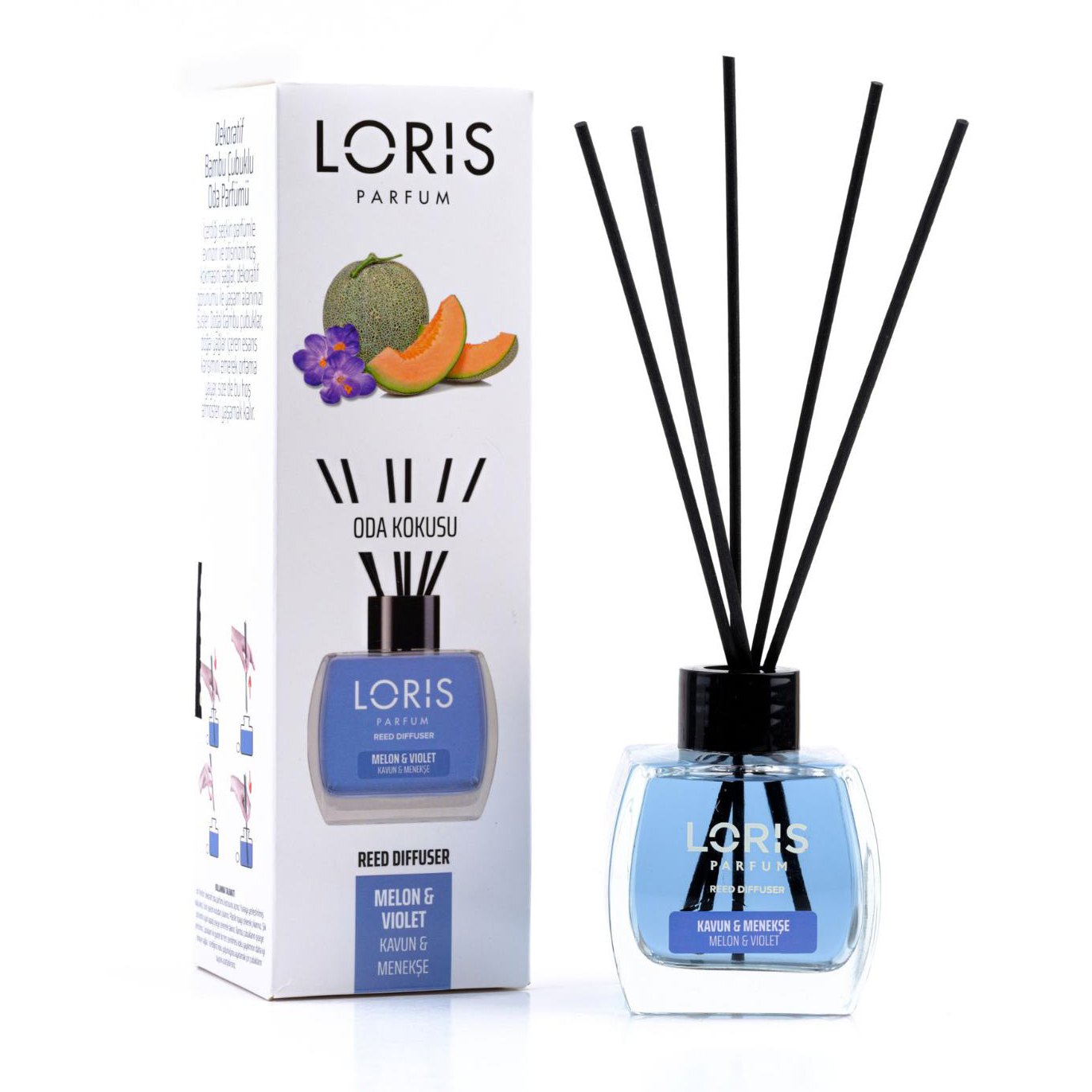 خرید-و-قیمت-و-مشخصات-خوشبوکننده-هوا-لوریس-LORIS-مدل-MELON-AND-VIOLET-حجم-120-میل-در-زیبا-مد خوشبو کننده لوریس ترک طالبی و گل ملون ویولتMELON VIOLET - Image 2